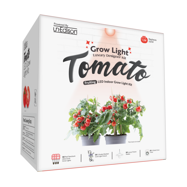Miracle Led 2-Socket Tomato Grow Light Kit- Red Spec. 12W Replace 150W Grow Bulbs, White Shades, Timer, 3PK 802058